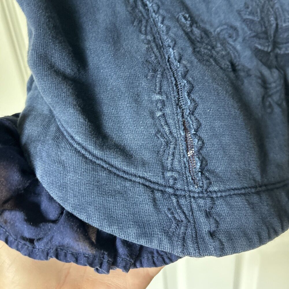 SATURDAY SUNDAY BLUE HUESCA PIECED SHORT SLEEVE TOP cotto KNIT Embroidered SZ L - Picture 5 of 11